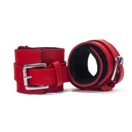 Hand Cuffs Grain Leather Red/Black Bilincs/Kötöző