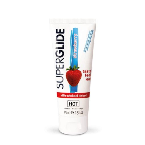 HOT Superglide edible lubricant waterbased - STRAWBERRY 75 ml Vízbázisú Síkosító