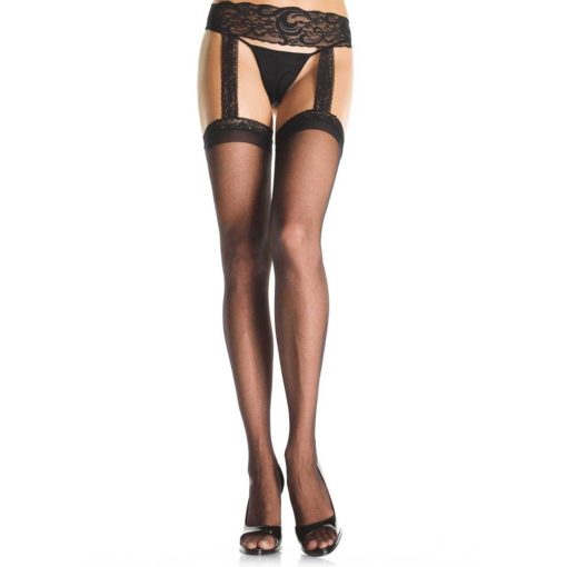 721767 SHEER THI-HI W/LACE GARTER BELT O/S BLK Harisnya/Harisnyatartó