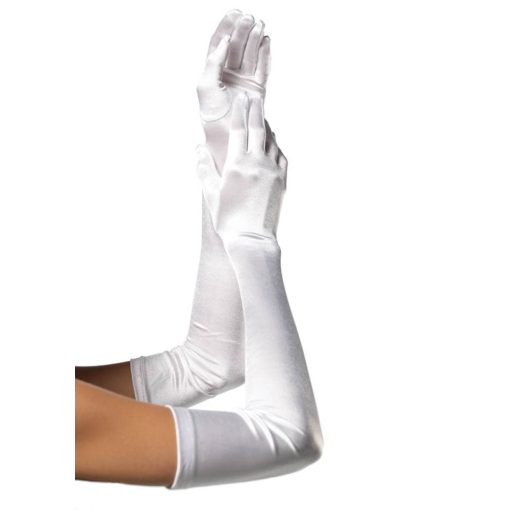 Extra Long Satin Gloves, white, O/S Erotikus Kiegészítő