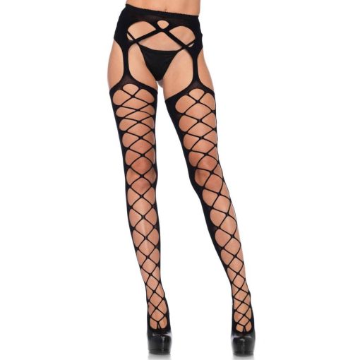 Diamond net opaque stockings, black, O/S Harisnya/Harisnyatartó