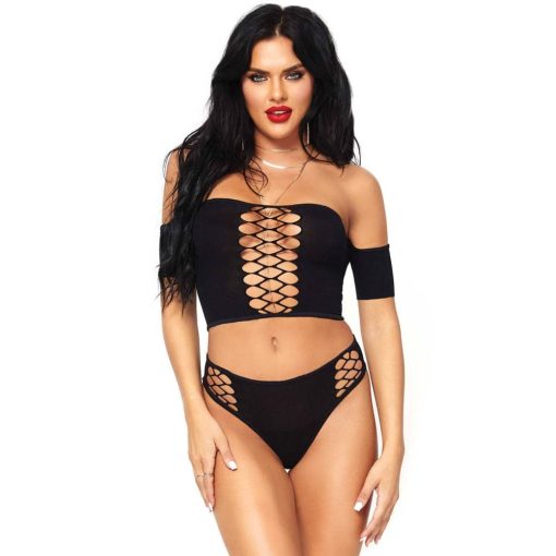 Opaque Crop Top And Thong Black O/S Női Együttes