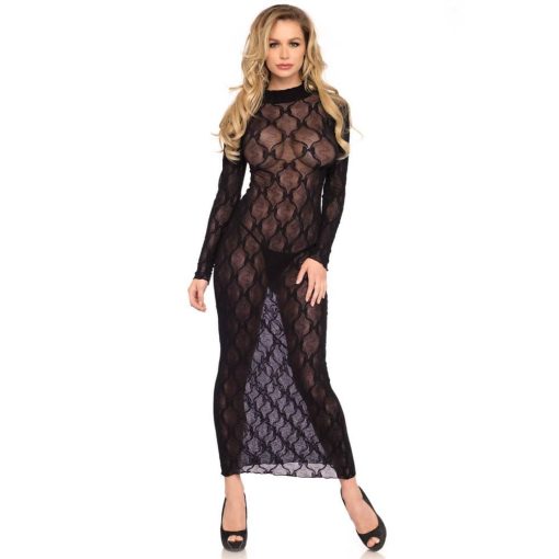 Long sleeved long dress, black, O/S Női Ruha