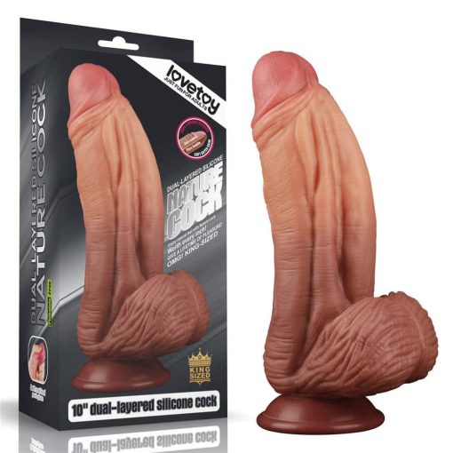 10" Dual-layered Silicone Nature Cock Brown Dildó