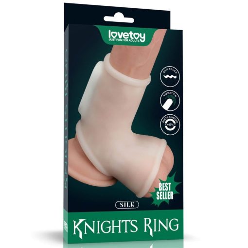 Vibrating Silk Knights Ring with Scrotum Sleeve (White) I Péniszgyűrű/Mandzsetta