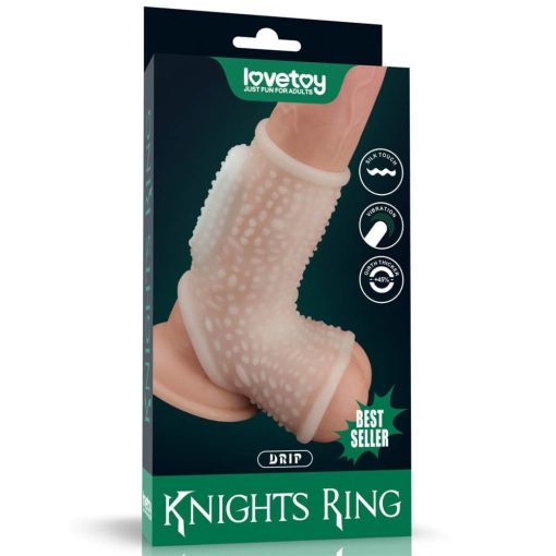 Vibrating Drip Knights Ring with Scrotum Sleeve (White) Péniszgyűrű/Mandzsetta