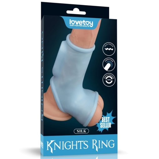 Vibrating Silk Knights Ring with Scrotum Sleeve Blue Péniszgyűrű/Mandzsetta