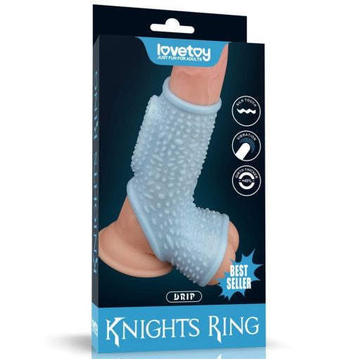 Vibrating Drip Knights Ring with Scrotum Sleeve Blue Péniszgyűrű/Mandzsetta