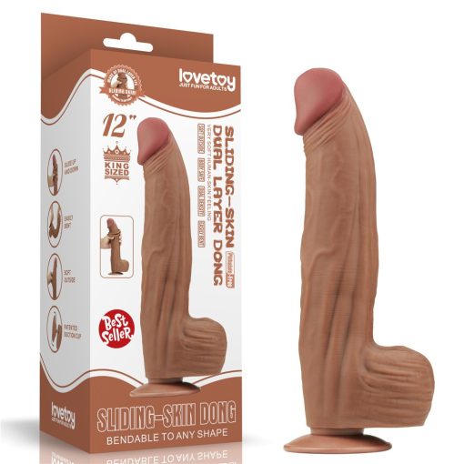 12'' King Sized Sliding Skin Dual Layer Dong Brown Dildó