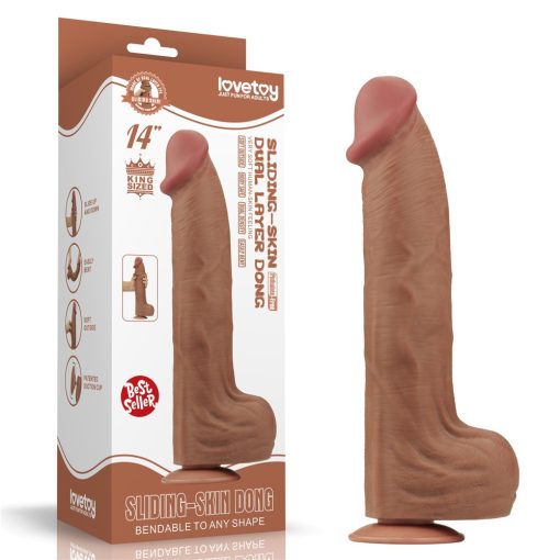 14'' King Sized Sliding Skin Dual Layer Dong Brown Dildó