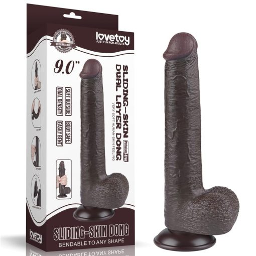 9'' Sliding Skin Dual Layer Dong Black Dildó