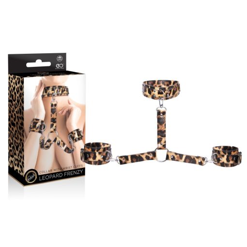 LEOPARD FRENZY COLLAR WITH HAND CUFFS BDSM szett