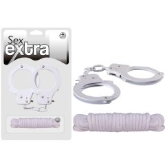 SEX EXTRA - METAL CUFFS & LOVE ROPE WHITE Bilincs/Kötöző