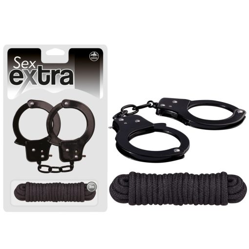 SEX EXTRA - METAL CUFFS & LOVE ROPE BLACK Bilincs/Kötöző