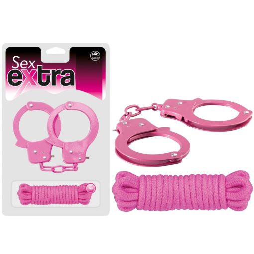 SEX EXTRA - METAL CUFFS & LOVE ROPE PINK Bilincs/Kötöző