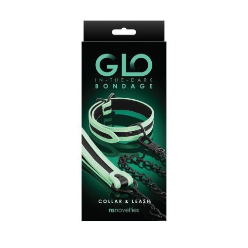 GLO Bondage - Collar and Leash - Green Nyakörv/póráz