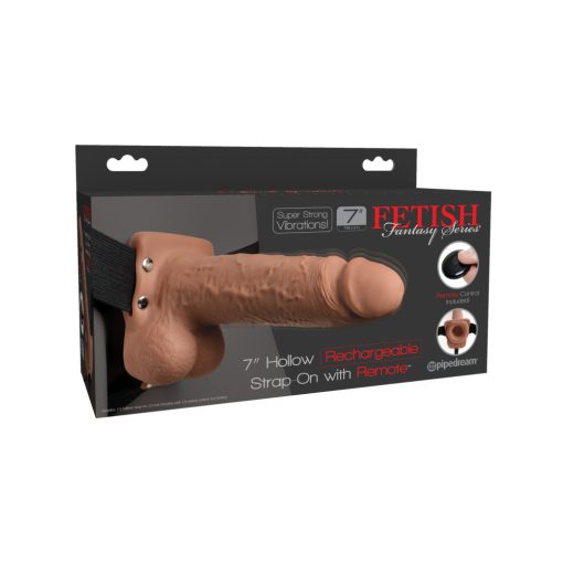 7" Hollow Strap-On with Remote  Tan/ Black