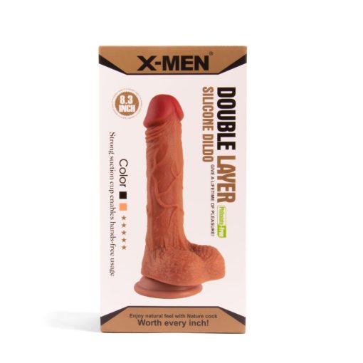 X-MEN 8.3 inch Double Layer Silicone Dildo Brown Dildó